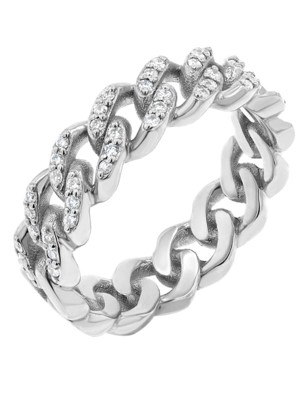 Baby Gold Diamond Pavé Cuban Link Ring in 14K White Gold